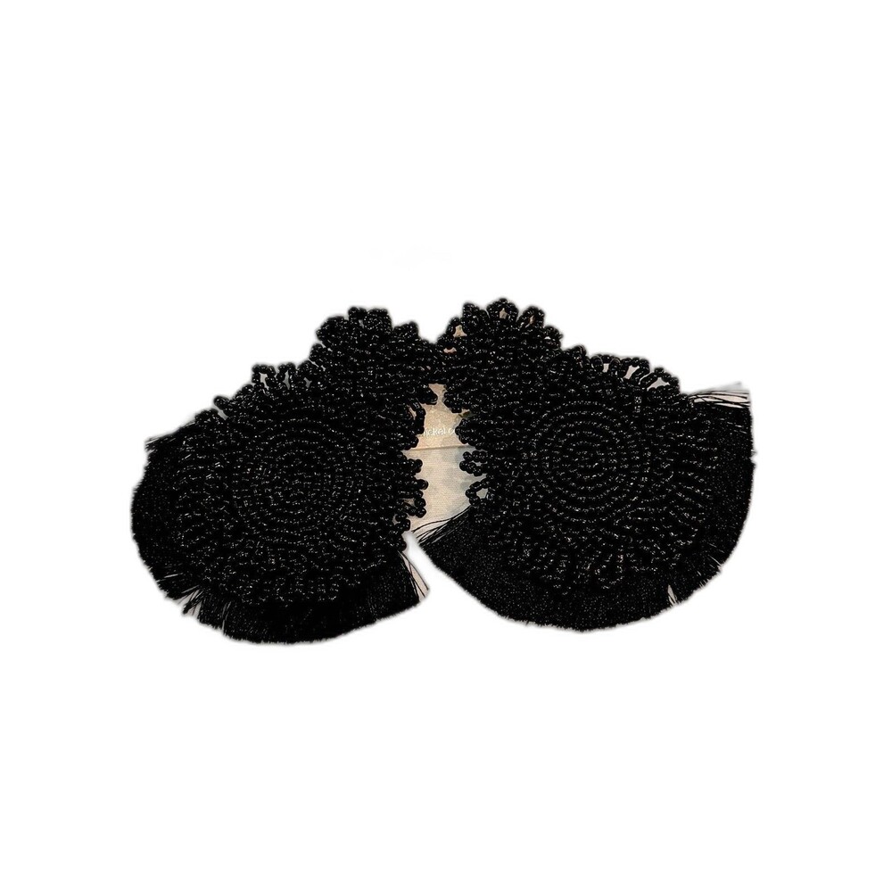 Fancy Boho Black Beaded Tassel Statement Drop Earrings